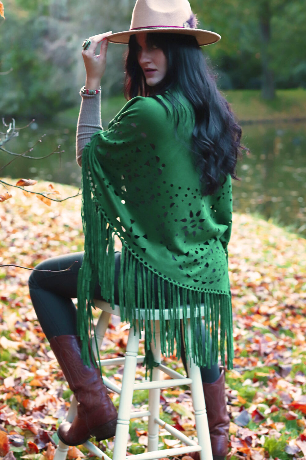 Boho Sjaal met Franjes Groen