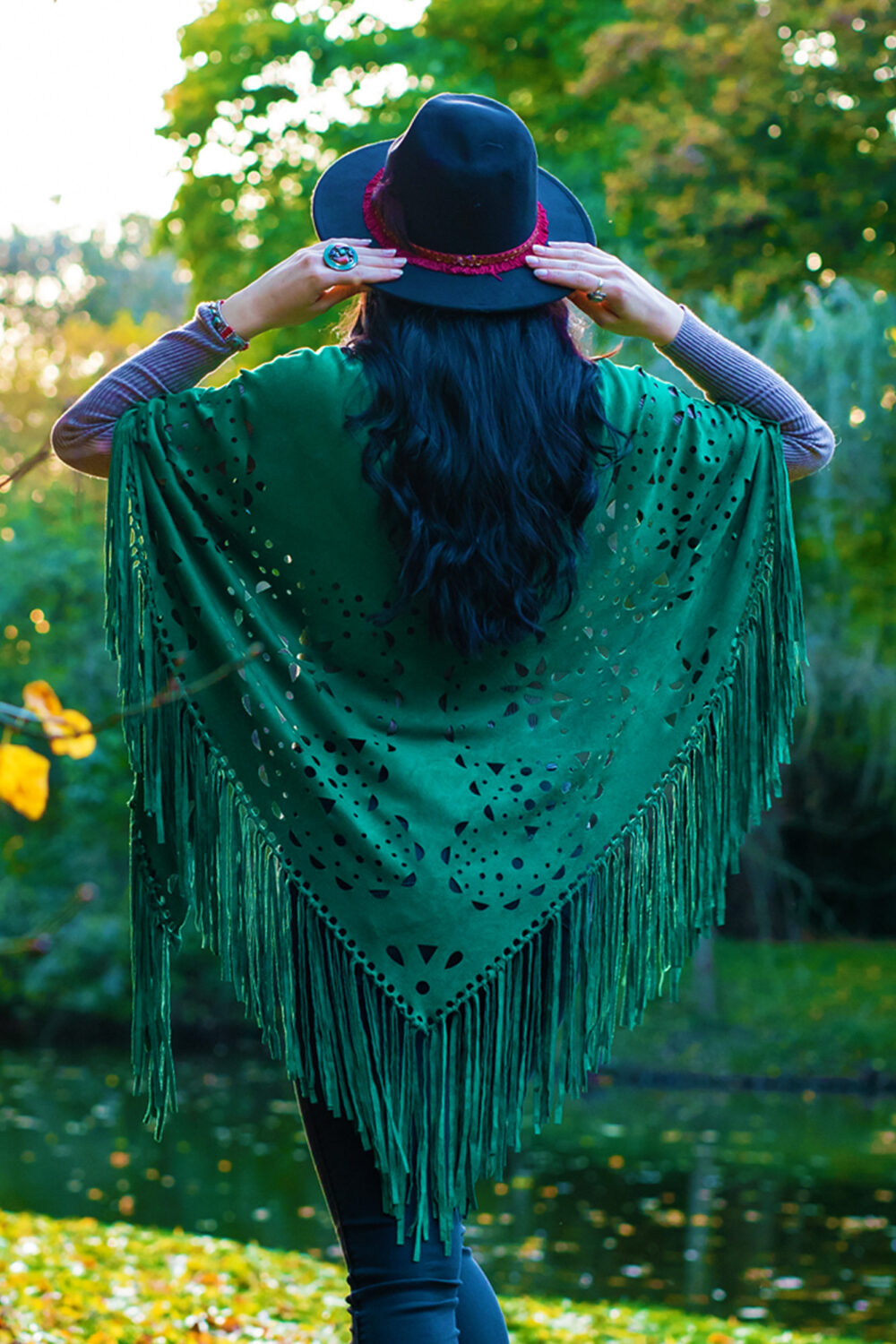 Boho Sjaal Met Franjes Groen